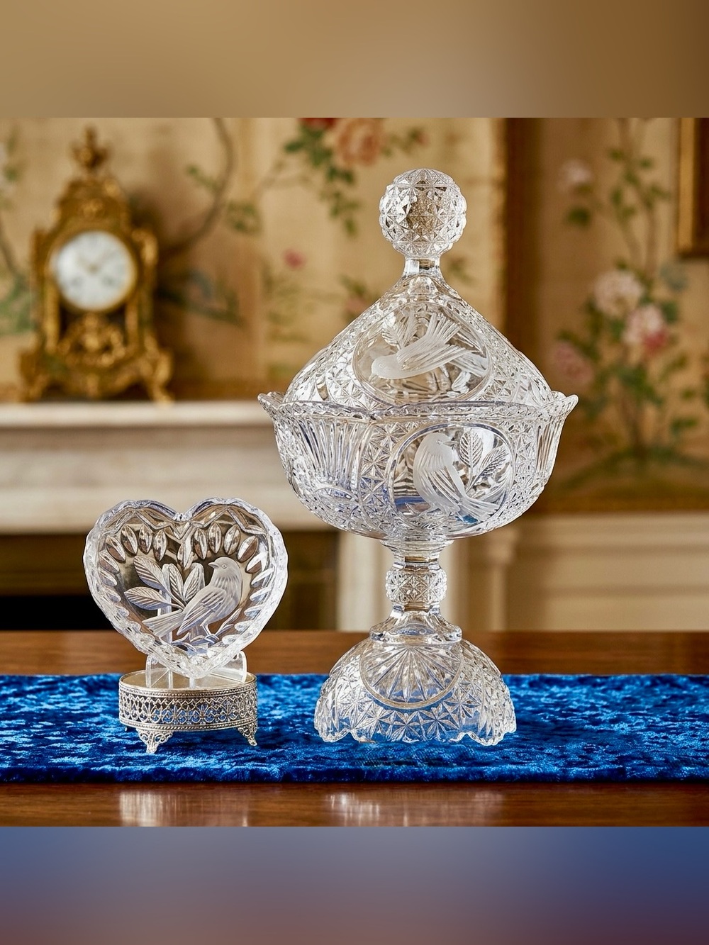 VTG ~ The Byrdes Collection Pedestal Compote with lid Heart-Shaped Trinket Dish